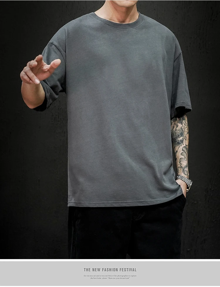 Neue Sommer männer T Shirt Fashion Solid T Shirt Herren Übergroßen Hip Hop Kurzarm Casual Baumwolle Herren Streetwear Top tees – Detail 5