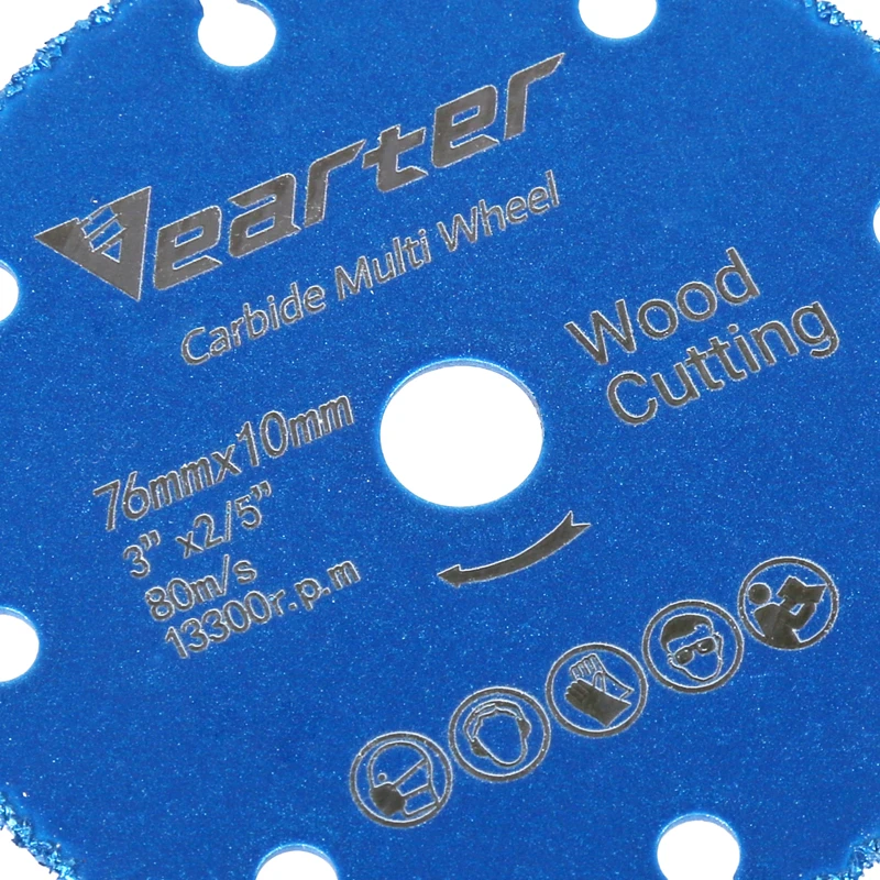 Vearter 76mm×10mm Vacuum Brazed Tungsten Carbide Circular Saw Blade Wood Cutting Disc Multitool Wheel For Angle Grinder Woodwork