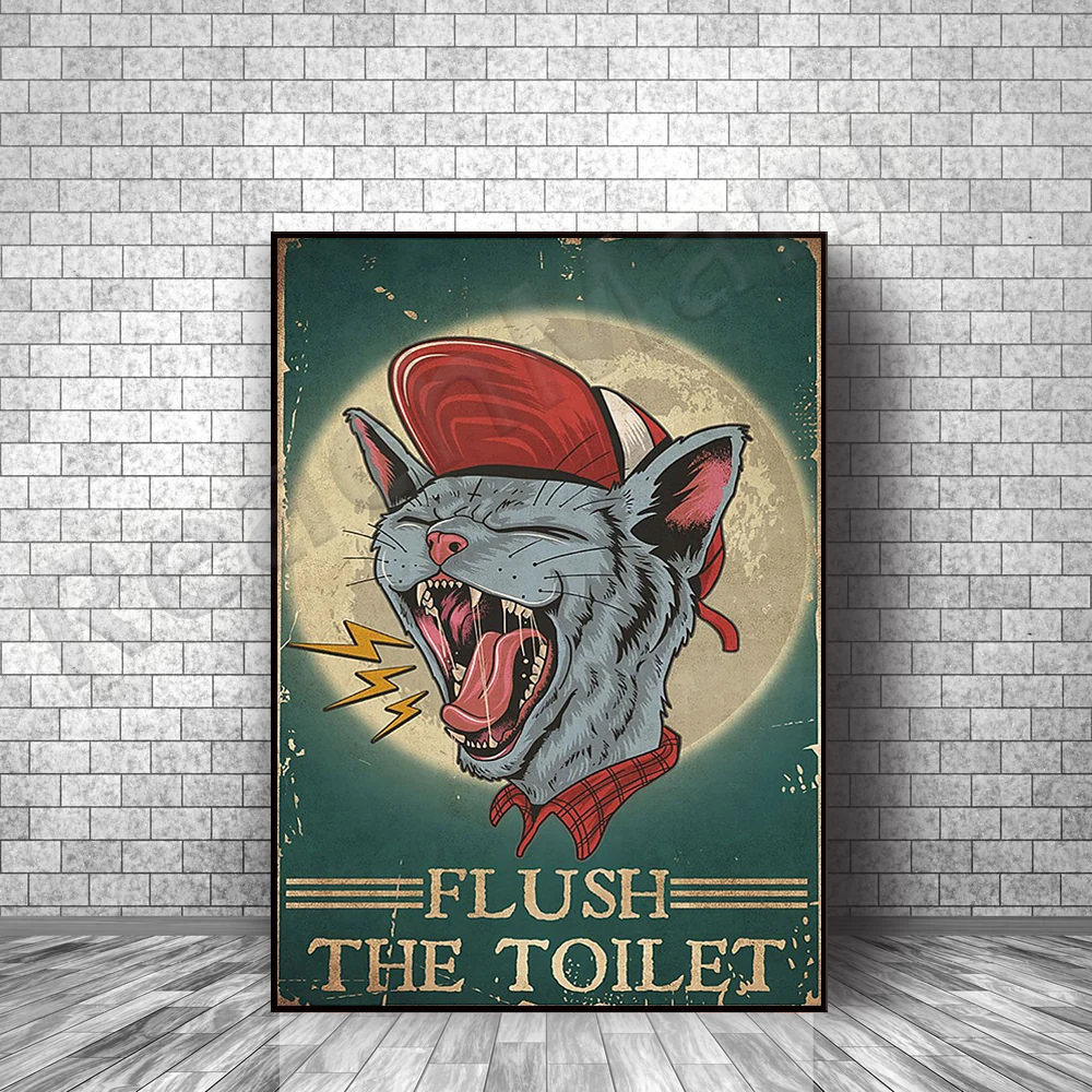 Ricer Potty Cat Poster / Funny Cat Poster Bathroom Decoration Cat Vertical Poster Funny Bathroom Sign