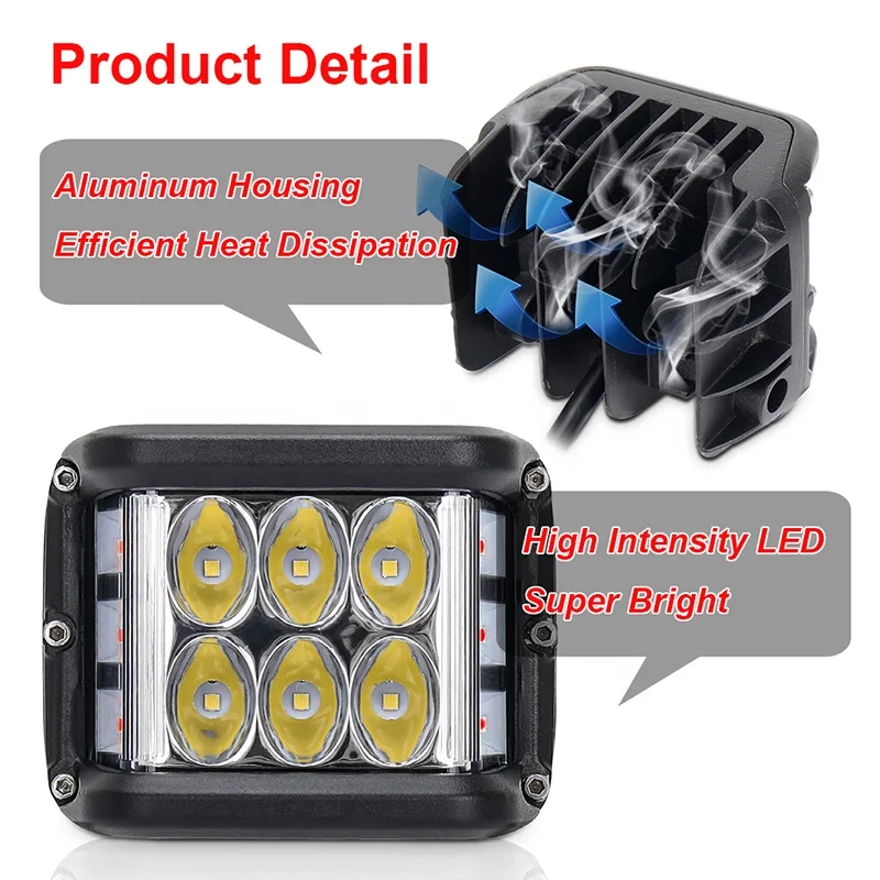 Luz Led de trabajo de Tirador Lateral de 4 pulgadas, luz roja/azul/Verde/amarilla DRL de 4 pulgadas, para camión, ATV, SUV, UTV, 4x4, todoterreno, 2 piezas