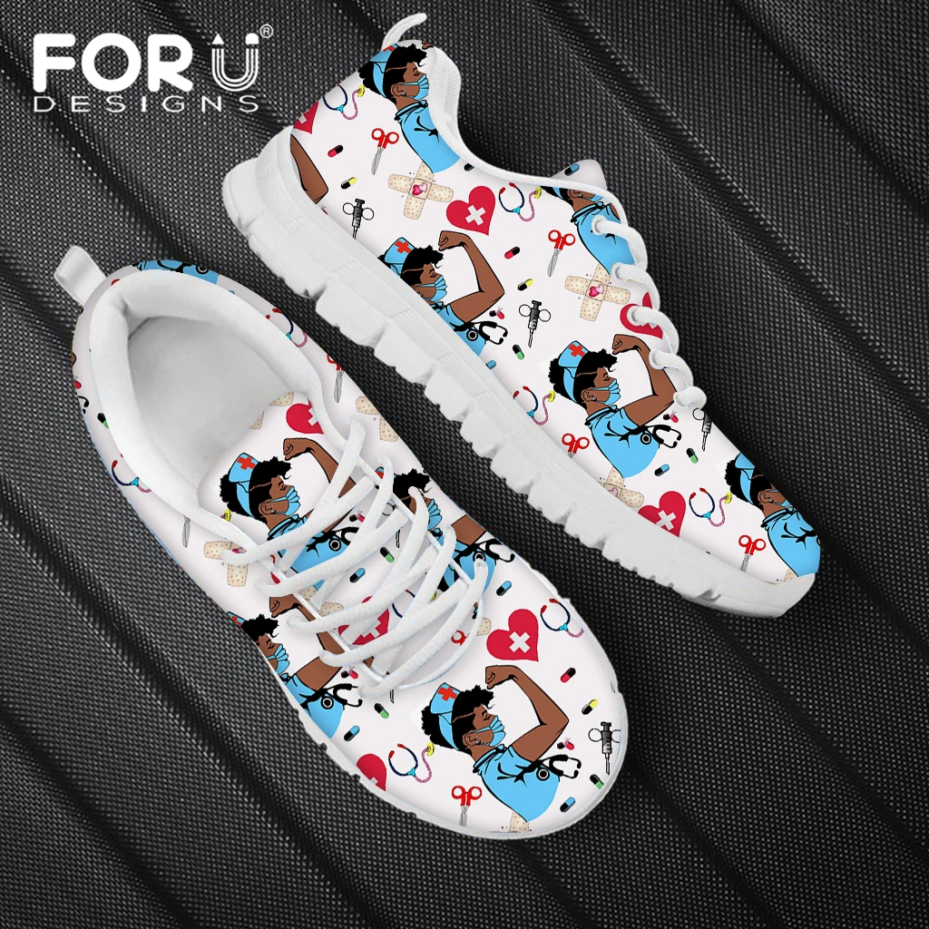 

FORUDESIGNS Fashion Woman Spring Autumn Sneakers Nurse Black Girl Pattern Lady Flats Shoes Casual Breath Zapatos De Mujer 2021