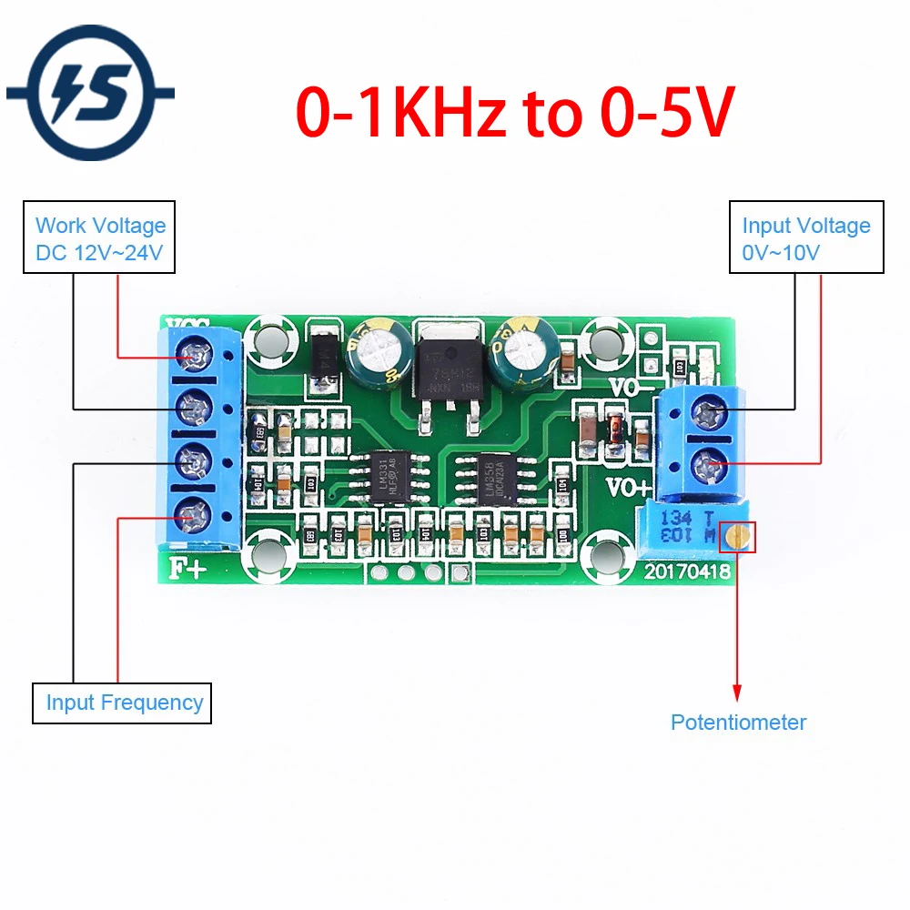 F/V Frequency to Voltage Converter Module 0-10KHz to 0-10V 0-1KHz to 0-10V with Power LED Digital to Analog Signal Inverter