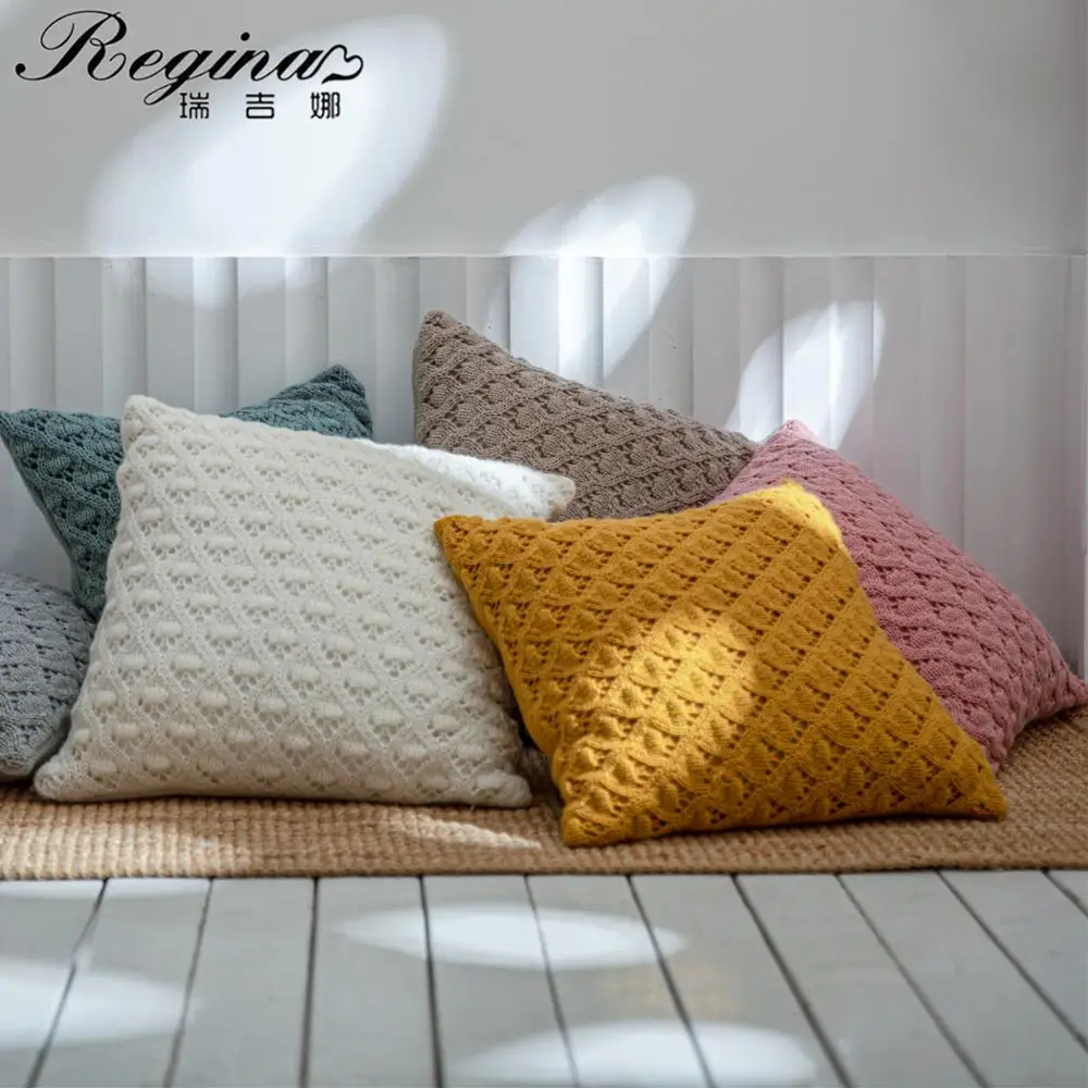 REGINA Summer Scandinavian Style Pillow Case Diamond Hollow-Out Pure Color Knit Cushion Cover Home Decor Bed Sofa Pillow Cover