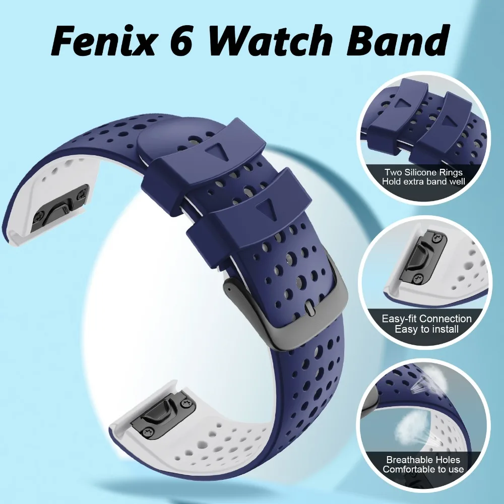 Watchband 22mm Width Soft Silicone Replacement Strap for Fenix 6/ 5/ 5 Plus/ 6 Pro/Forerunner 935/945