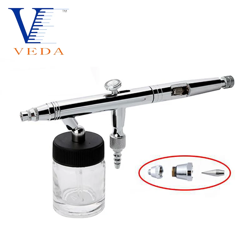 VEDA-Precision Dual-Action Sifão Alimentação Airbrush Pro Set, conjuntos de agulhas para pintura de parede, copo bocal, para todos os fins, 22cc