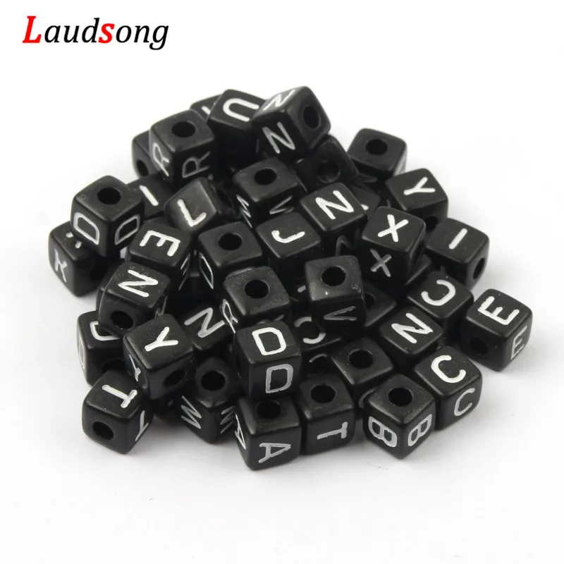 6mm 10mm Black Mixed Letter Beads Square Alphabet Acrylic Beads DIY For Jewelry Making Bracelet Necklace Accessories 50-200pcs