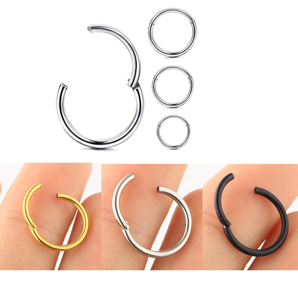 

TIANCIFBYJS 18G 16G Stainless Nose Ring Hoops Hinged Clicker Segment Ring Cartilage Tragus Earrings Body Piercing 50pcs 5 Colors