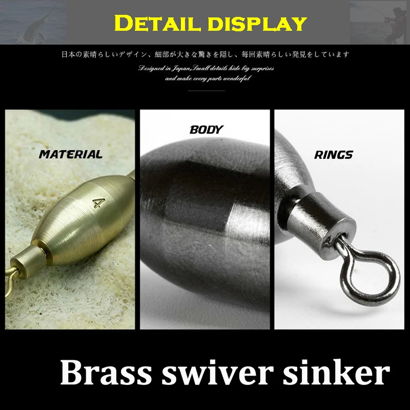 Lesd Brass Fishing Weight Sinker, Fishing Tackle, Fising Sinker, Replacement Swivel and Fixed, 5 PCs/Lot, Fishing Accessories