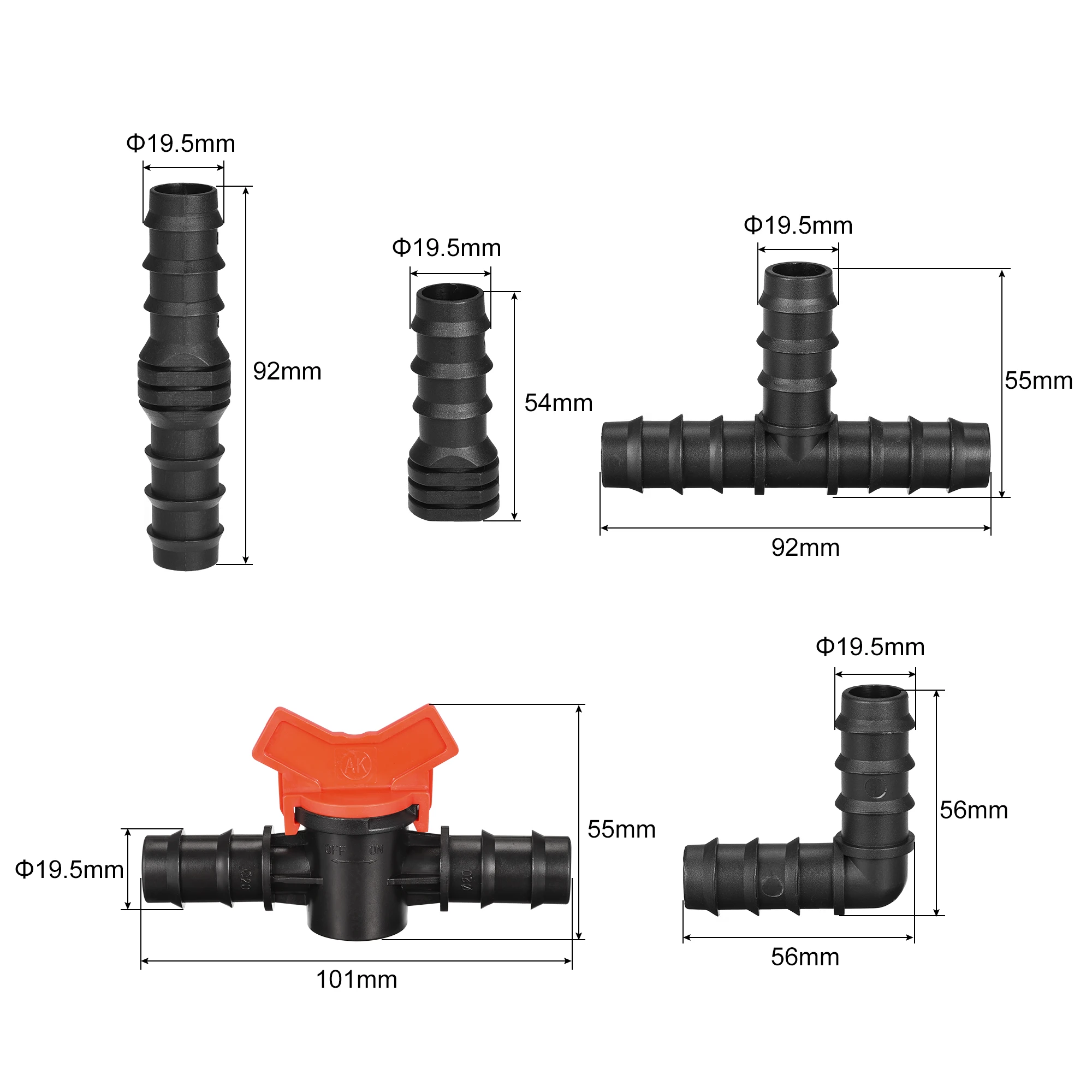 Uxcell อุปกรณ์ชลประทาน19.5มม.6ตรง6 Tee 2ข้อศอก4 End Stoppers 1วาล์ว) สำหรับหยด3/4นิ้วท่อ