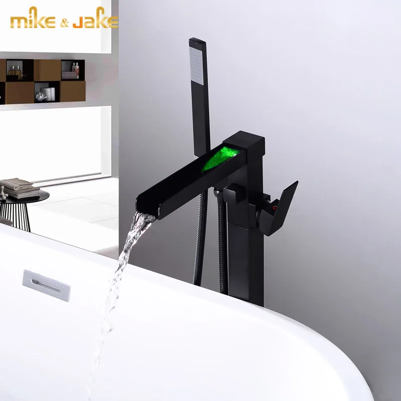 

Matte Black Floor Stand basin faucet led bathtub stand tap Shower Mixer Brass Shower set led Bathtub stand faucet floor tap