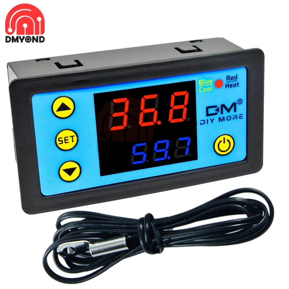 W3231 Single/Dual LED Display Digital Temperature Controller AC 110-220V DC 12V 24V Heat Cool Control Thermostat with NTC Sensor