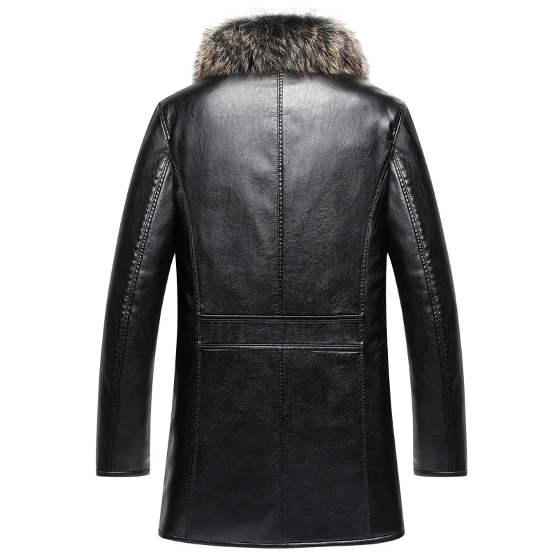 Novel New Brand Real Fur Collar Leather Jacket Men Russian Winter Single Breasted Windbreaker Jacket Male Thicken Leather Jacket