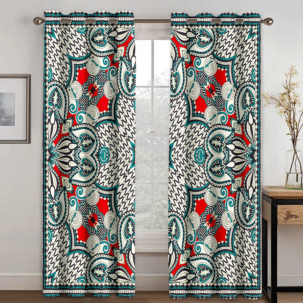 Retro Window Curtain for Bedroom Boho Style Blackout Curtain Bohemian Darkening Drapes for Living Room Decor(2Panels)Cortinaカーテン