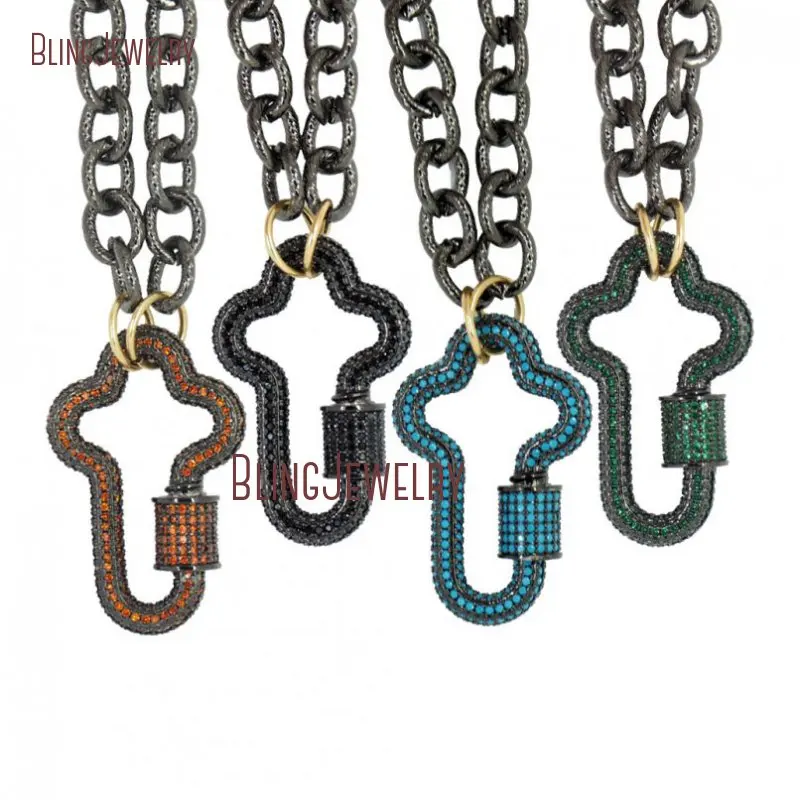 Turquoises Cross Lock Necklace Screw Clasp Carabiner  Chain Women Stainless Steel Jewelry NM30295