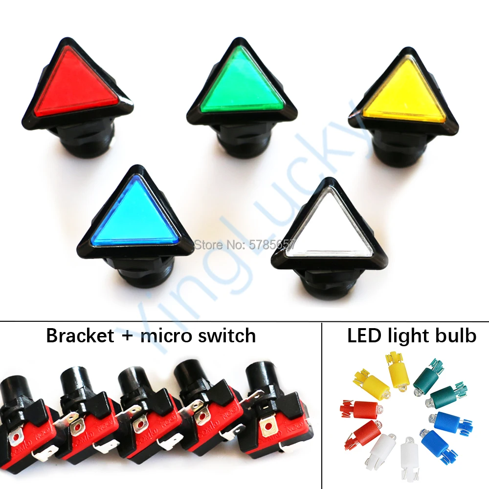 Botão Iluminado com Suporte e Micro Interruptor, LED Arcade Botões, Forma Triangular, 5 cores disponíveis, 1PC, 12V