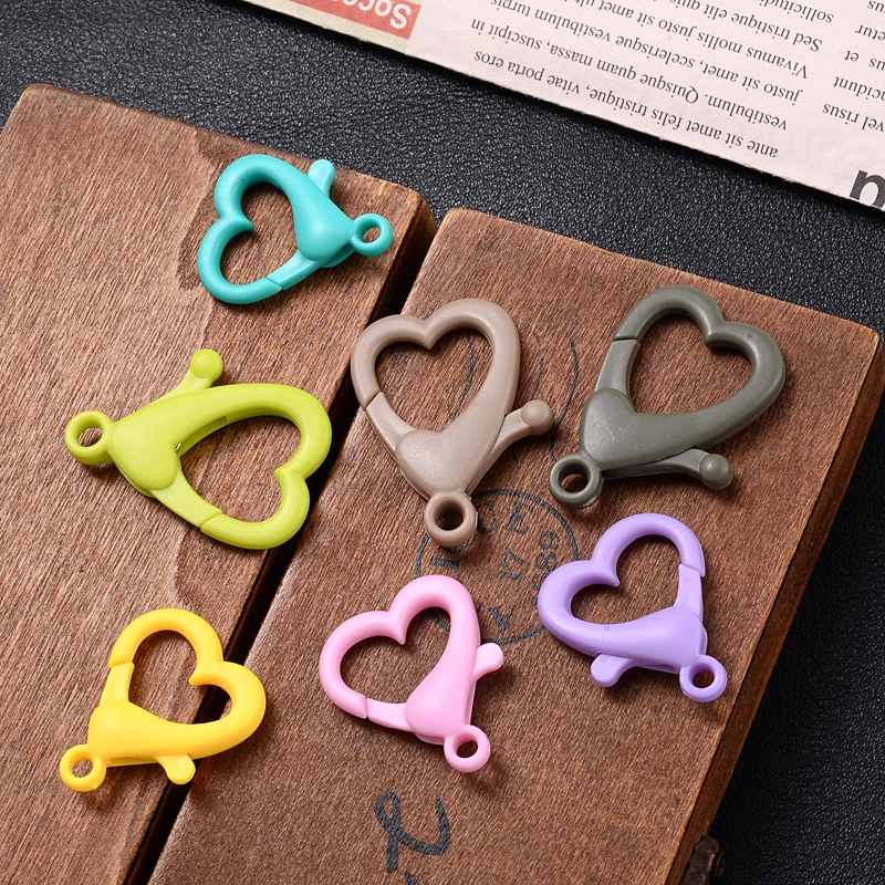 30Pcs/Lot 26/30/35mm Plastic Lobster Clasp Charm Heart Shape Hooks Buckle For Bracelet Neckalce Jewelry Making KeyChain Supplies