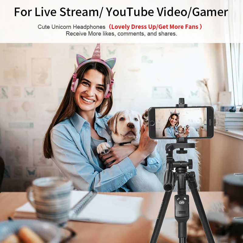 سماعات رأس للأطفال، على شكل وحيد قرن ، مع ميكروفون للألعاب ، للفتيات, مزيّنة بالماس، تناسب البث المباشر لمقاطع الفيديو على يوتيوب