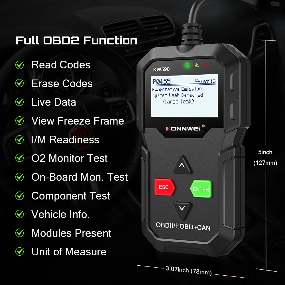 2024 OBD Diagnostic Tool KONNWEI KW590 Car Code Reader automotive OBD2 Scanner Support Multi-Brands Cars&languages Free Shipping