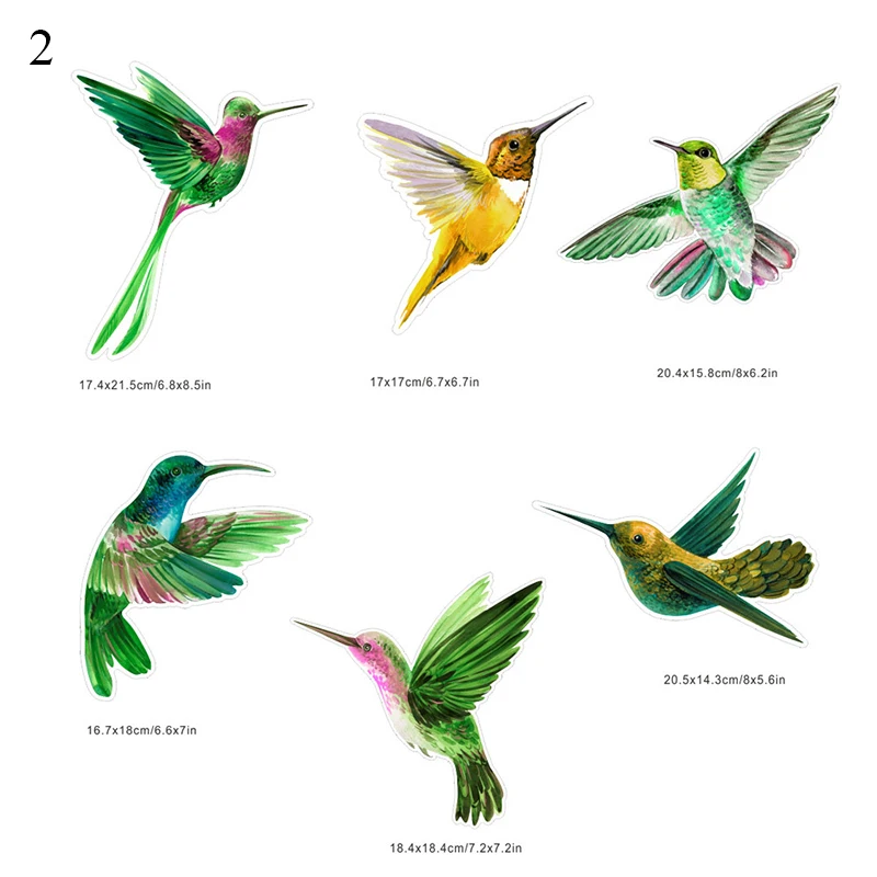 Autocollants créatifs en verre pour la décoration de la maison, peinture de colibri, autocollants non adhésifs, anti-collision, fenêtre, s'accroche pour empêcher l'oiseau, 6 pièces