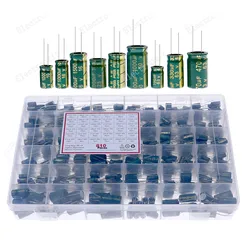 Condensateur électrolytique en aluminium, 36 valeurs, 810 pièces/boîte, 10V-63V 1uF-1500uF, Kit assorti, boîte de rangement, haute fréquence basse ESR