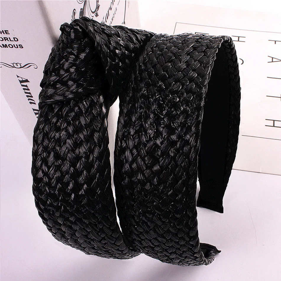 1pcs women fashion Handmade Straw Weave top knot headband girl hairbands bohemian hair band turbantes wide Hair Hoop accessories