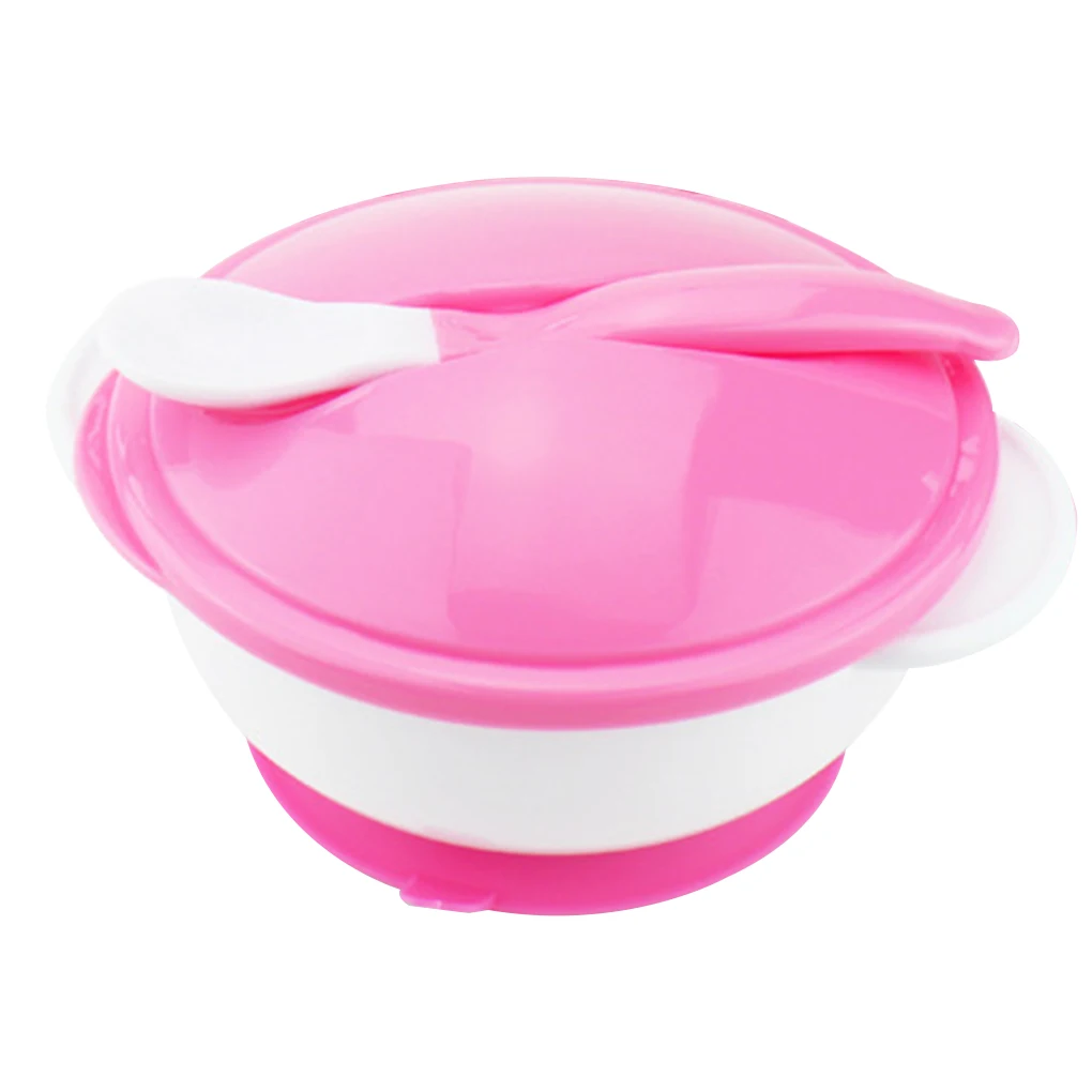 Baby Feeding Bowl with Sucker and Temperature Sensing Spoon Suction Cup Bowl Dishes Tableware Set for Children Kids