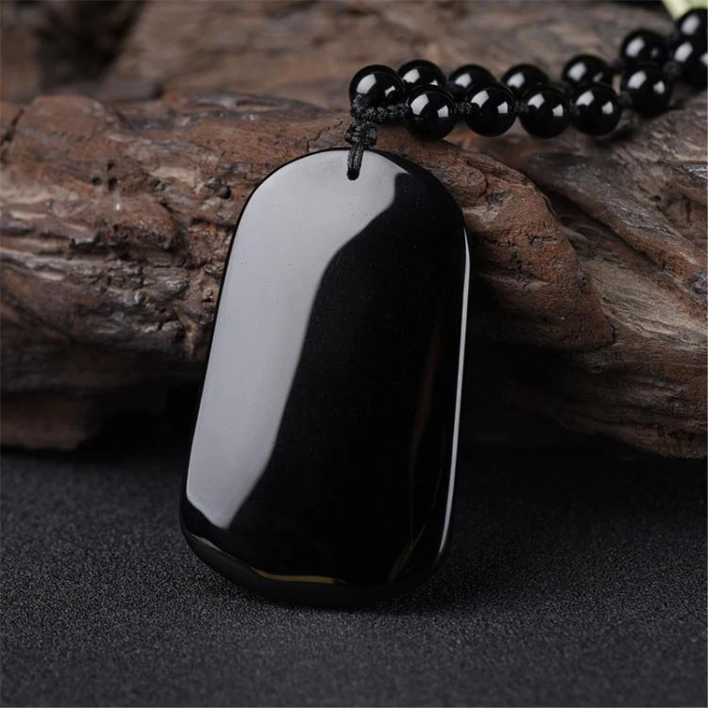 Beautiful Natural Black obsidian Carved Chinese Dragon GuanYin Amulet Lucky Pendant + Rope Necklace Fine Jewelry
