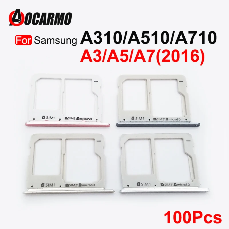 デュアルSIMカードホルダー,100個,Samsung Galaxy a310 a510 a710 a3 a5 a7 (2016年) の交換部品