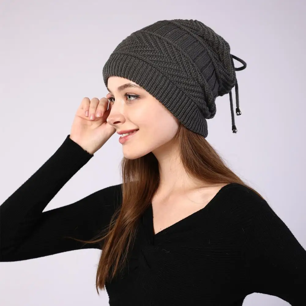 Gorros elásticos de punto para mujer, bufanda de redecilla sólida, gorro cálido para mujer, gorro de otoño e invierno