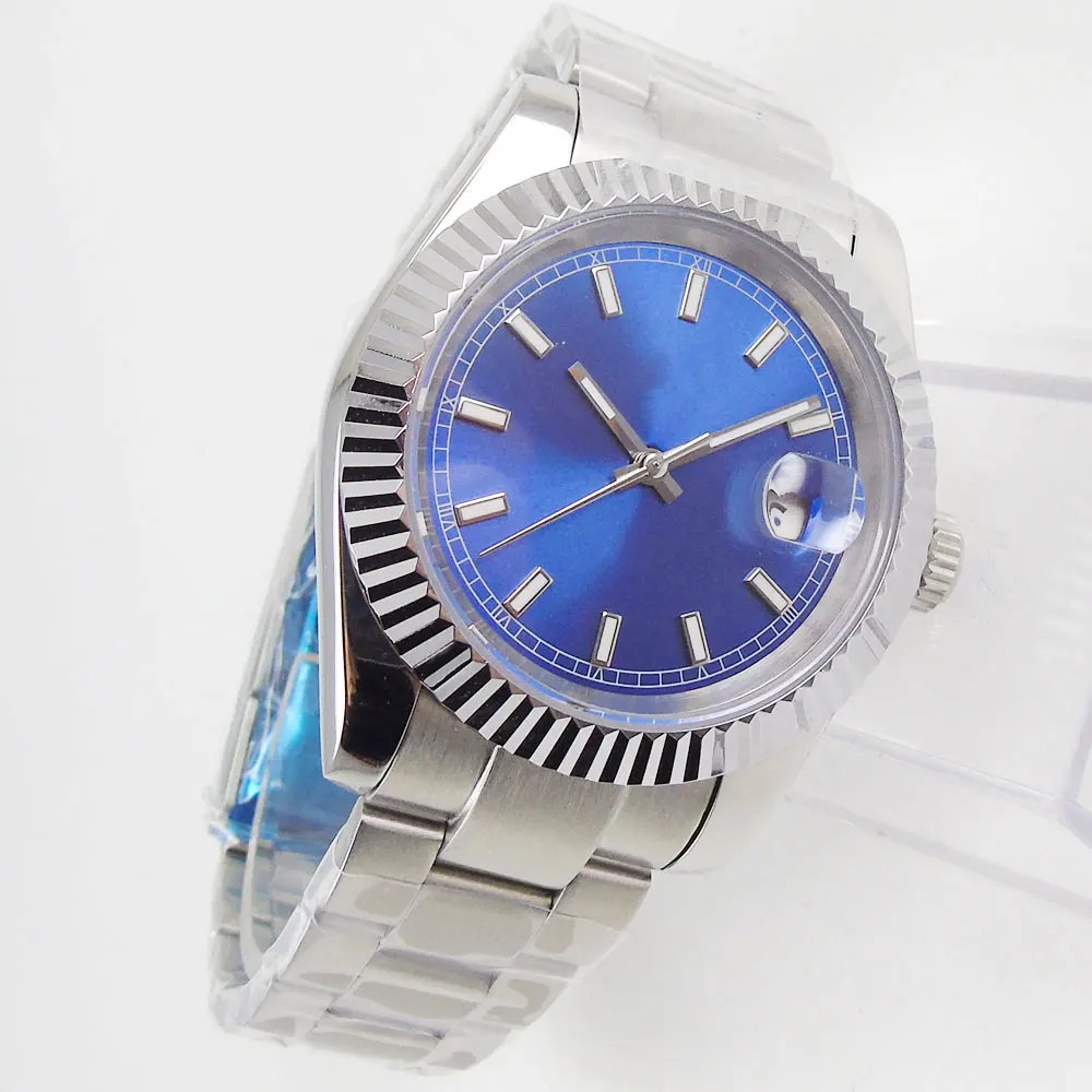 

36MM Blue Sterile Dial Sapphire Glass Date Mechanical Luminous Number 21 Jewels MIYOTA 8215 Movement Automatic Men's Wristwatch