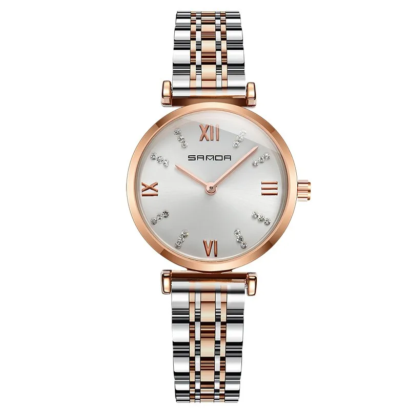 Fashion Sanda Full Seel Women Watch Charming Crystals Decoration Roman Numeral Dial Premium Quartz Movement Relogio Feminino