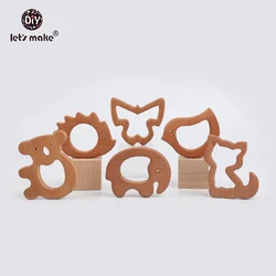 Let's Make 10pcs Beech Olive Oil Wooden Animal Elephant Koala Butterfly Hippo Hedgehog Bird Cat Baby Teether Bpa Free Toys