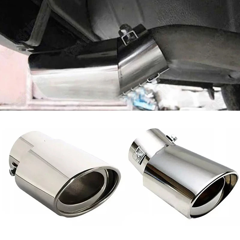 63mm/2.48'' Universal Car Exhaust Tailpipe Muffler Tube Stainless Steel Stainless Steel Slip On Silver Style Accessories