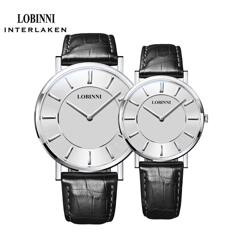 LOBINNI الفاخرة ساعات الزوجين موضة رقيقة جدا تيار WatchWomen والرجال الياقوت مقاوم للماء ساعة كوارتز relogio masculino