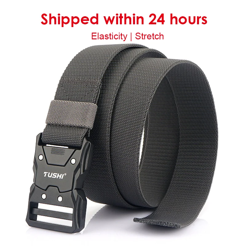 HSSEE New Men\'s Elastic Tactical Belt Hard Metal Buckle Quick Unlock Military Army Belt Outdoor Casual Girdle Male Waistband