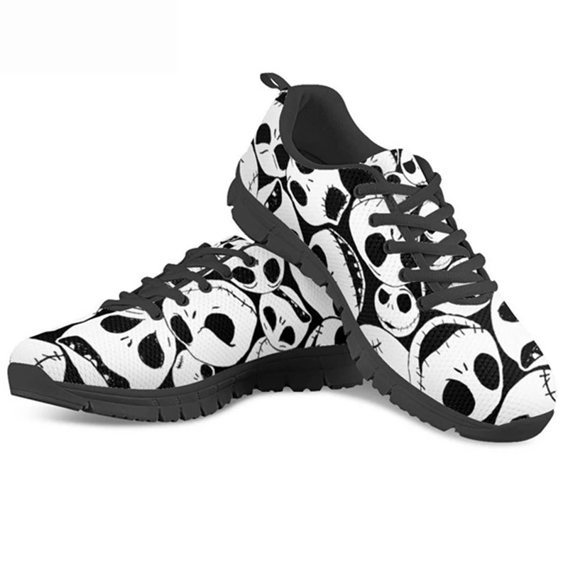 ELVISWORDS Brand Fashion Sneakers Men Flats Breathable Walking Shoes Sugar Skull Printing Casual Shoes Gothic Mesh Men Trainers