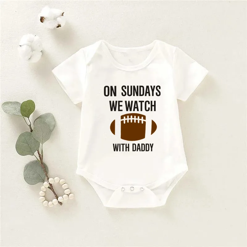 

Funny on Sunday We Watch Football with Daddy Baby Clothes Short Sleeve Cotton Baby Boy Body Ropa Bebe Summer Baby Girl Romper