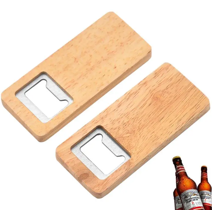 100pcs/lot High Quality Beer Bottle Opener Wooden Handle Stainless Steel Square Openers Eco Friendly Anti Scald Lightweight SN