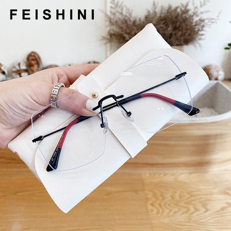 Feishini Anti Blue Light Glasses Blocking Filter Reduces Eyewear Rimless Strain Clear Gaming Square Glasses Women Oversized