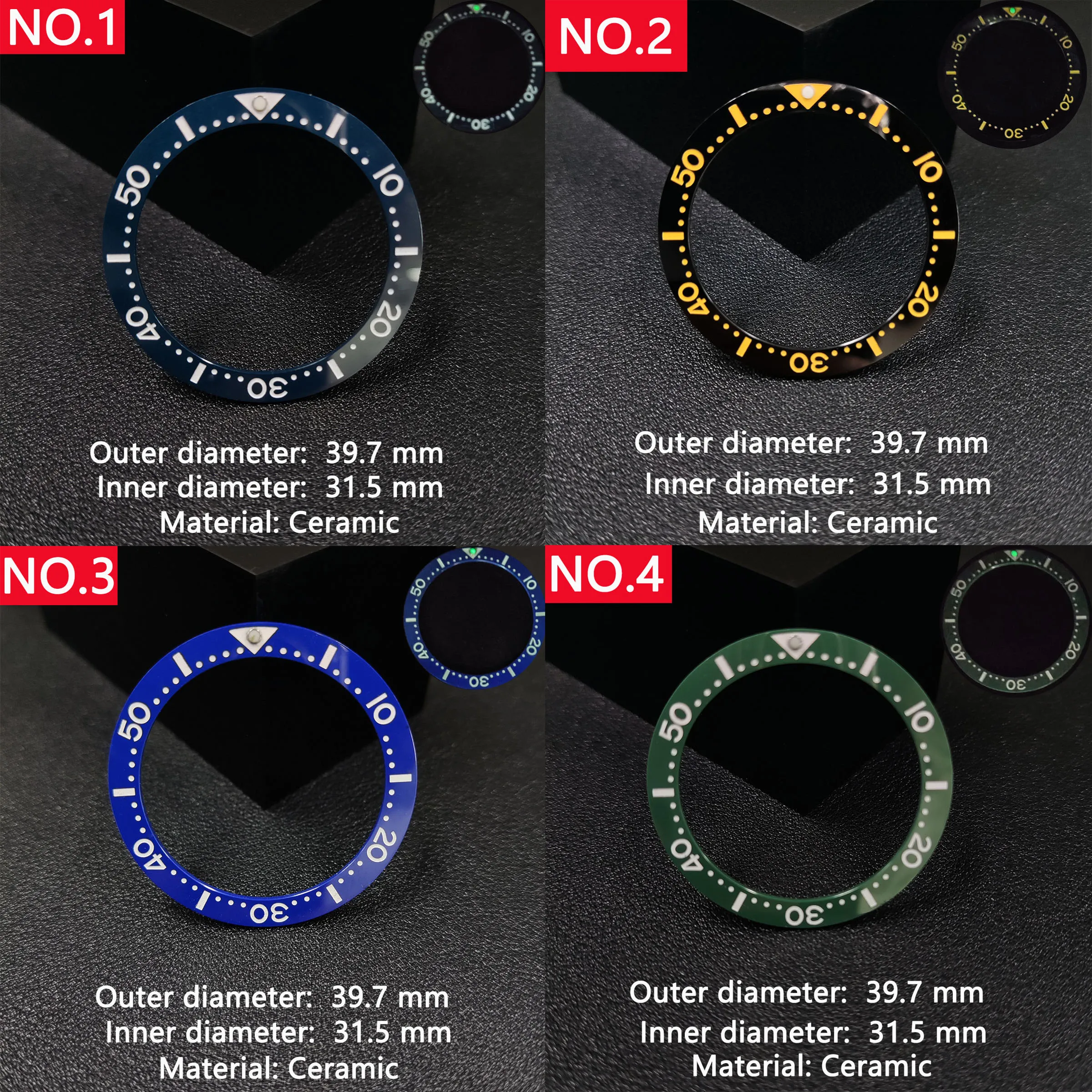 Flat Ceramic Bezel Insert 40mm 39.7mm*31.5mm  Watch  Replacement Watch Accessories Watch Parts Luminous Ring Stick