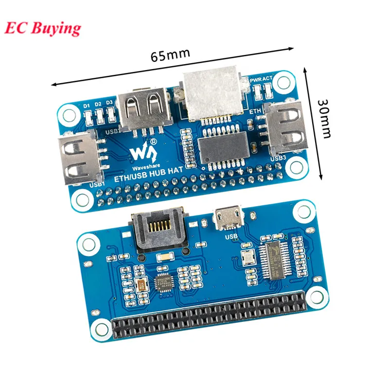 Raspberry Pi 4/Zero W USB to Ethernet RJ45 Network Port USB HUB HAT hub Splitter Expansion Board Module Onboard RTL8152B 10/100M