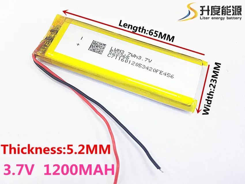 3.7V 1200mAh 522365 Lithium Polymer Li-Po li ion Rechargeable Battery cells For Mp3 MP4 MP5 GPS  mobile bluetooth