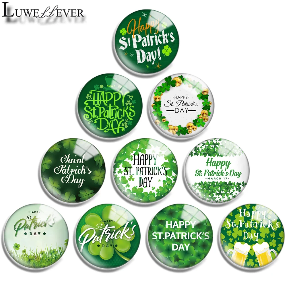 

12mm 14mm 20mm 25mm 30mm 40mm 755 St Patrick's Day Mix Round Glass Cabochon Jewelry Finding 18mm Snap Button Charm Bracelet