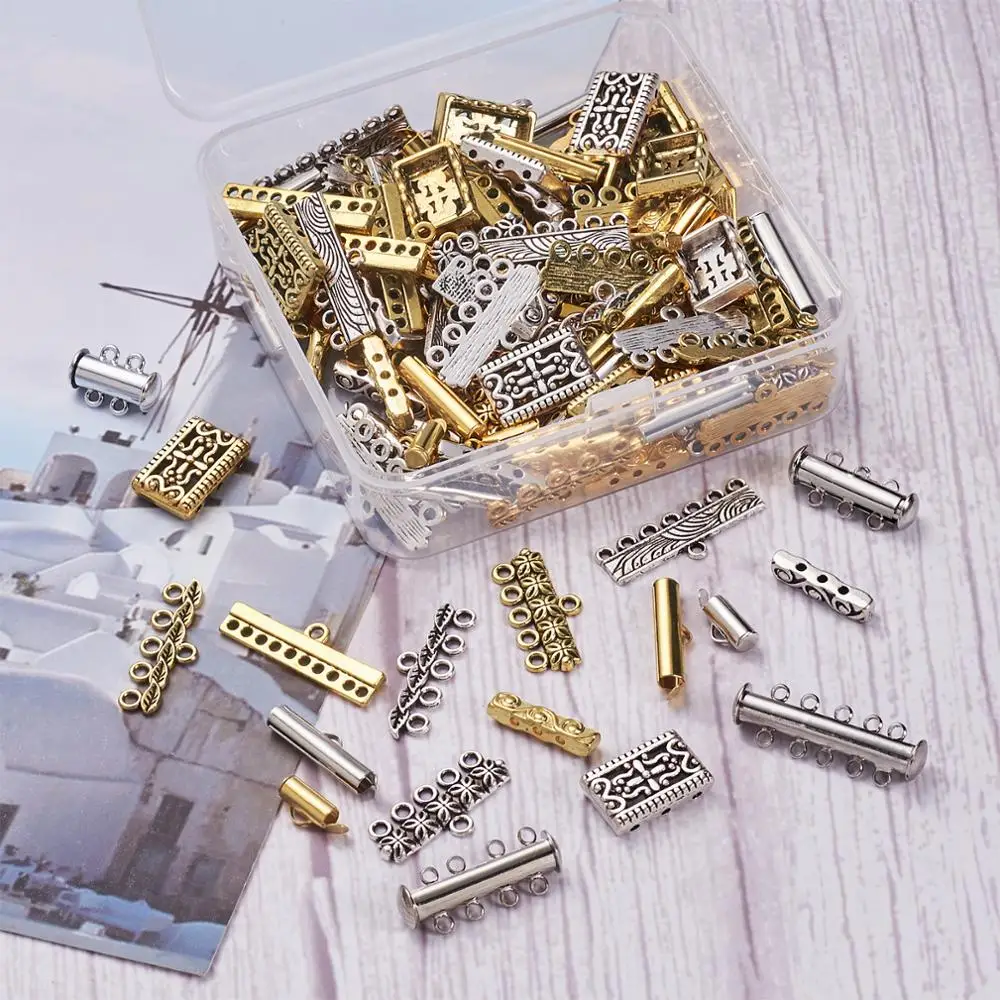 148pcs /Box Brass Magnetic Slide Lock Clasps Tibetan Style Alloy Links Connectors for Earring Necklace Jewelry Accessories