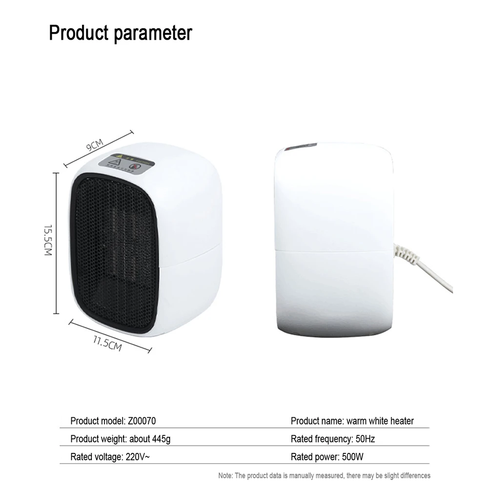 Mini aquecedor elétrico termoventilador para o lar, 500w, aquecimento, ventilador de ar quente, aquecedores de sala de escritório, prático