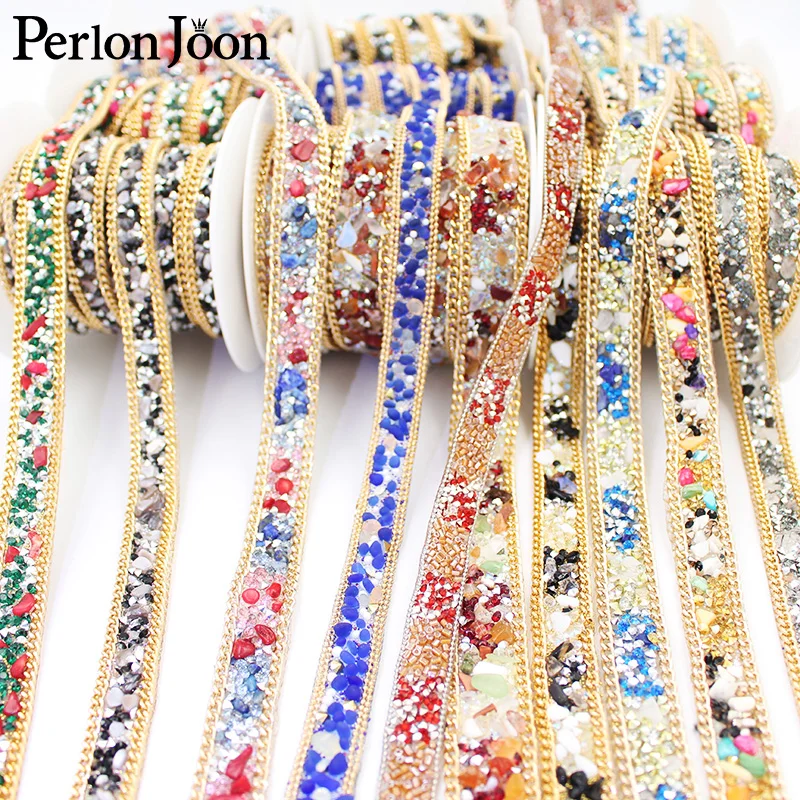 1 yard Hot fix color mixing crystal resin rhinestone chain trim Ironing on shoes, bags, clothing decoration accessories TR144