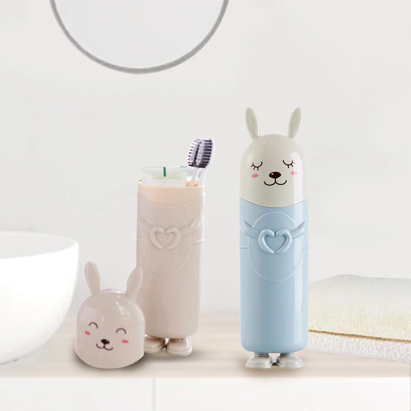 Cartoon Toothbrush Storage Box Portable Protect Case Toothbrush Cup for Outdoor Travel Camping Capsule Toiletries Organizer