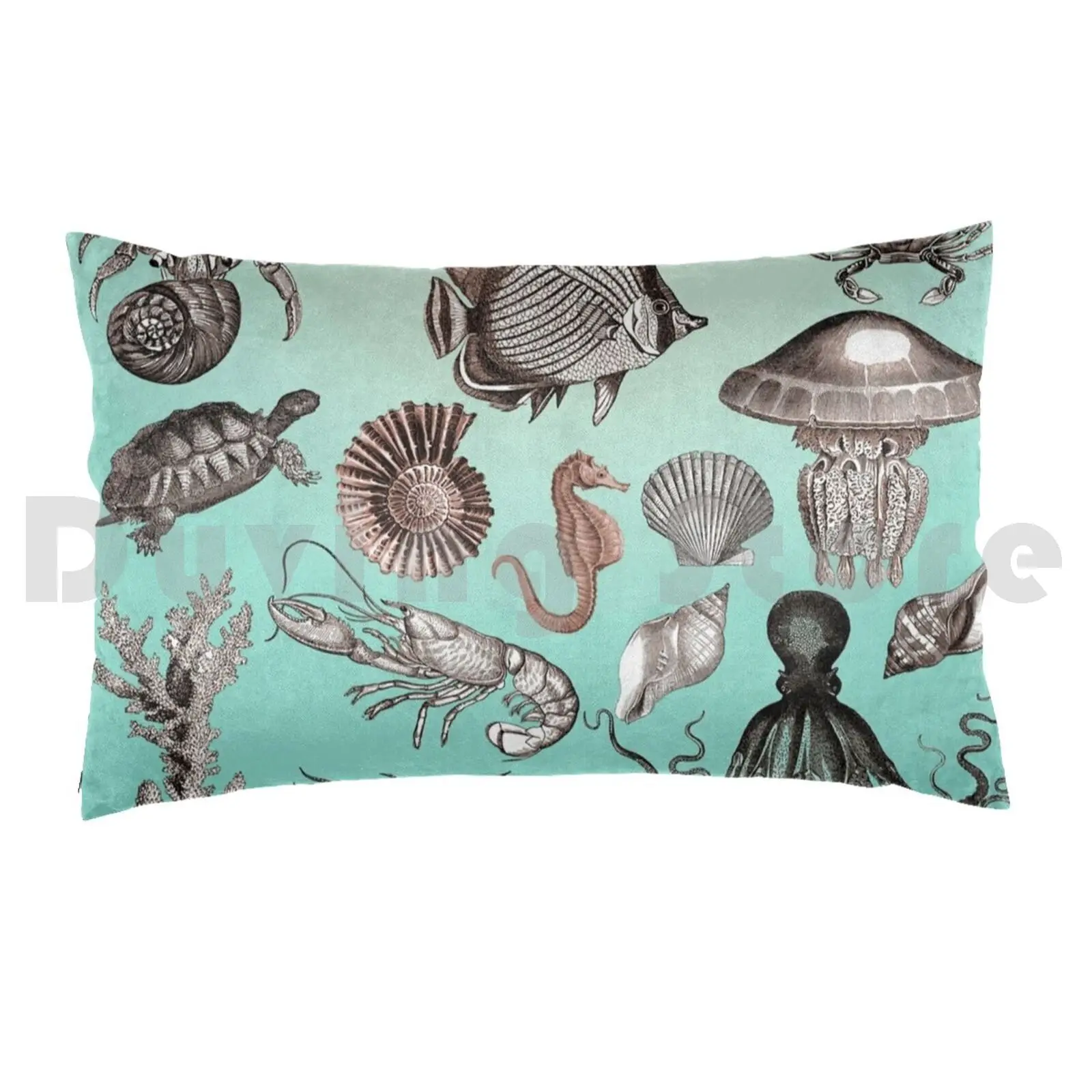 Marine Life Pillow Case Printed 35x50 Marine Life Ocean Life Seahorse Frankie Cat Crab Lobster Octopus Squid