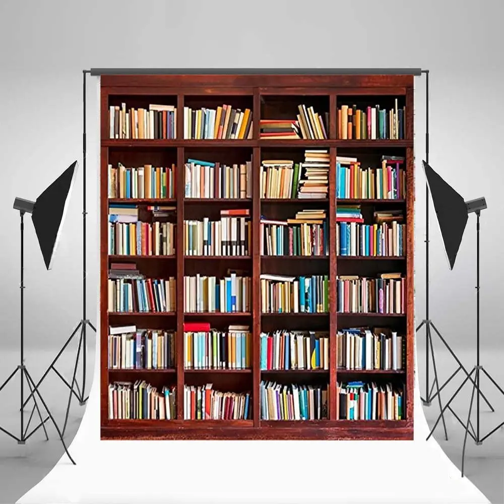 Vintage Bookshelf Background Retro Bookcase Photography Backdrop School Students Portrait Personal Home House Study Room Decor