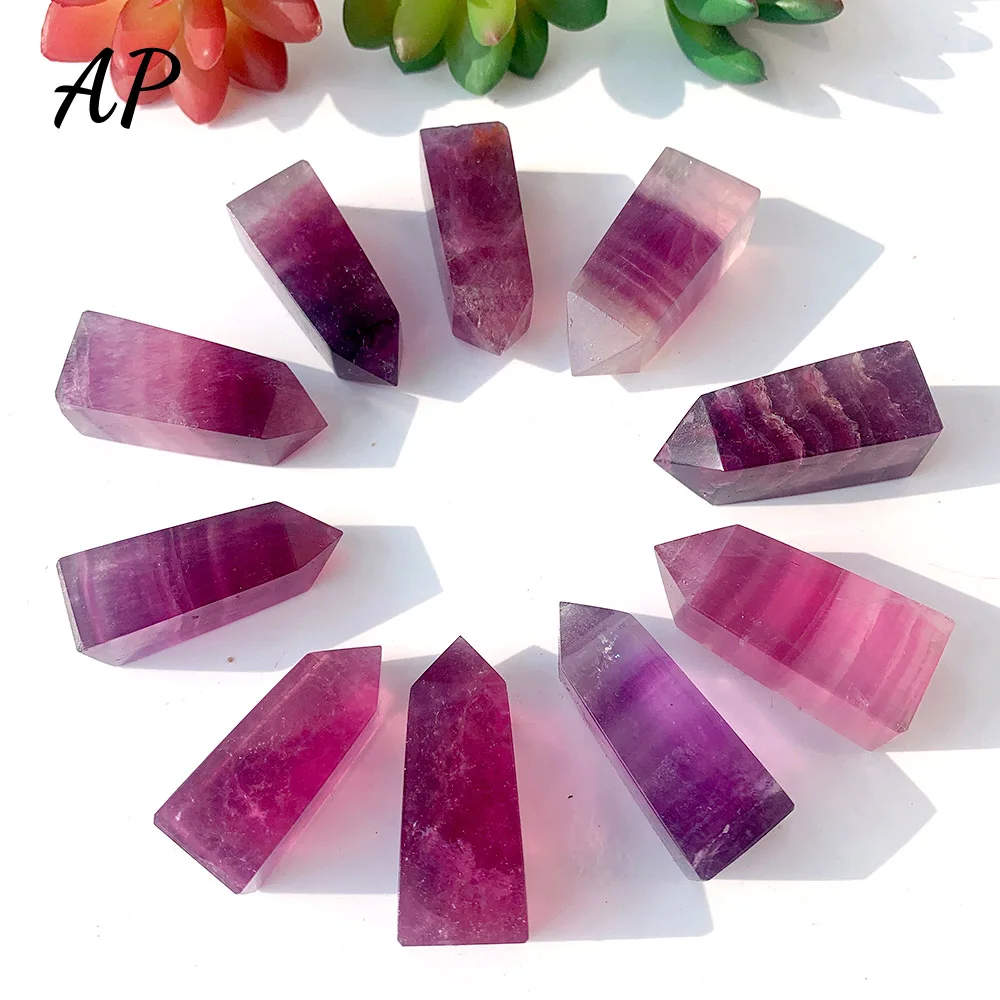 Natural Crystal Pink Purple fluorite Point Colorful Fluorite Hexagonal Prism Colored Quartz Tower Decorate